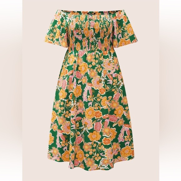 BloomChic Plus Size 2XL Floral Shirred Off Shoulder Flutter Sleeve Dress us18-20 - Picture 6 of 8